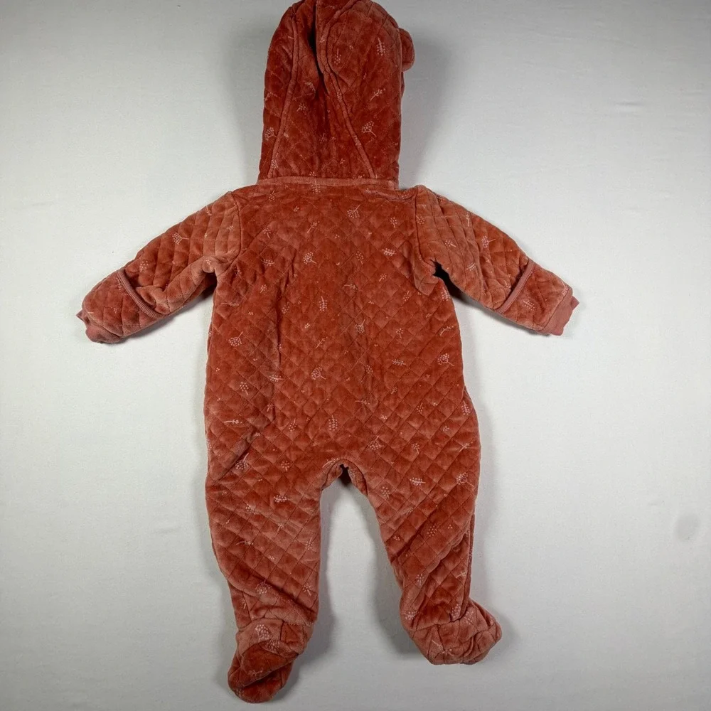 Nordstrom Quilted Velvet Bunting Hooded Bear Ears Baby 9 Months Rose Excellent